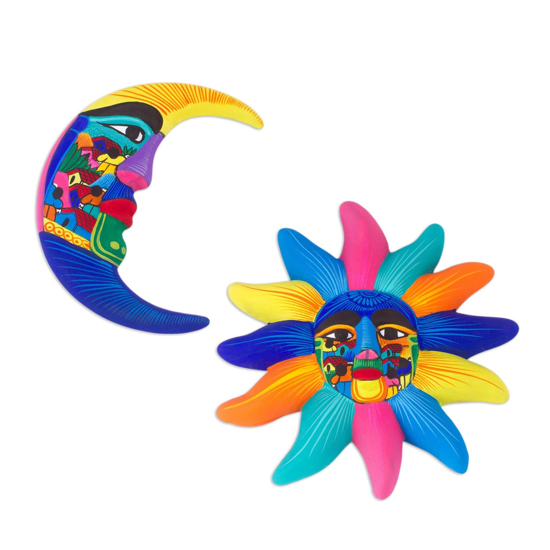 Hand Painted Ceramic Sun and Moon Wall Art (Pair) - Beauty of the Sky