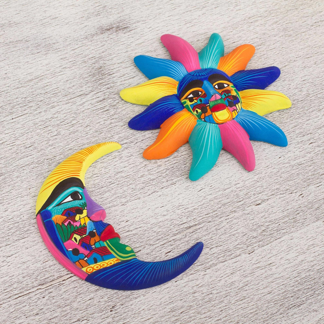 Hand Painted Ceramic Sun and Moon Wall Art (Pair) - Beauty of the Sky