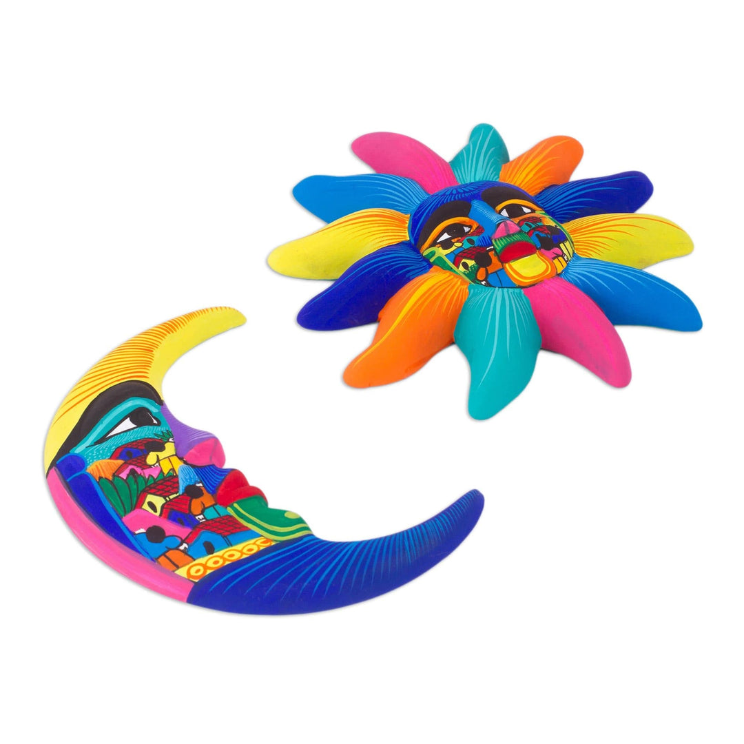 Hand Painted Ceramic Sun and Moon Wall Art (Pair) - Beauty of the Sky