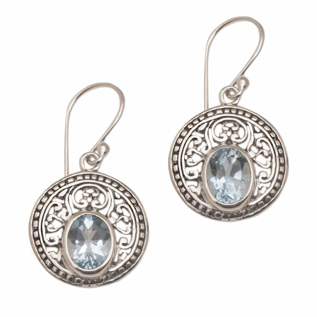 Three Carat Blue Topaz and Sterling Silver Earrings - Aqua Pura