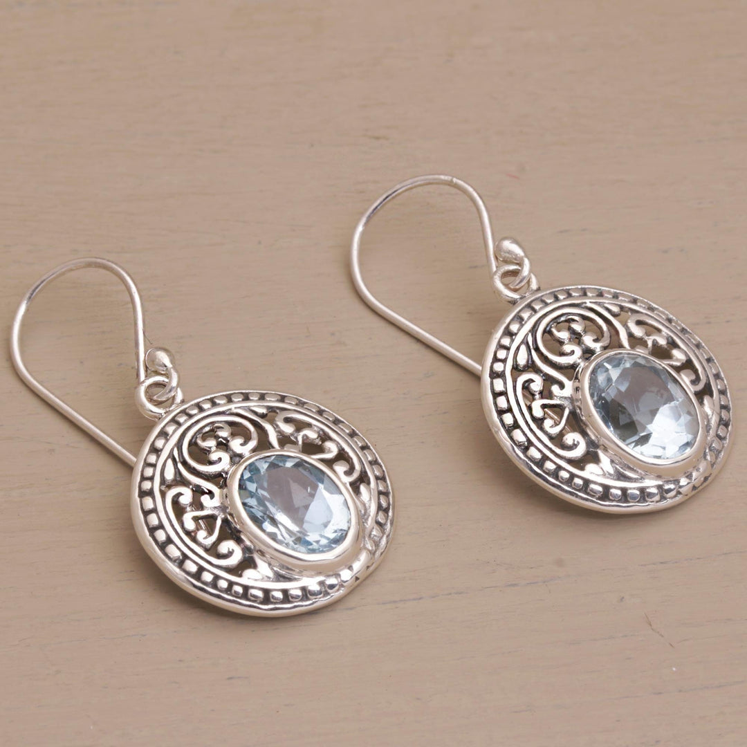 Three Carat Blue Topaz and Sterling Silver Earrings - Aqua Pura