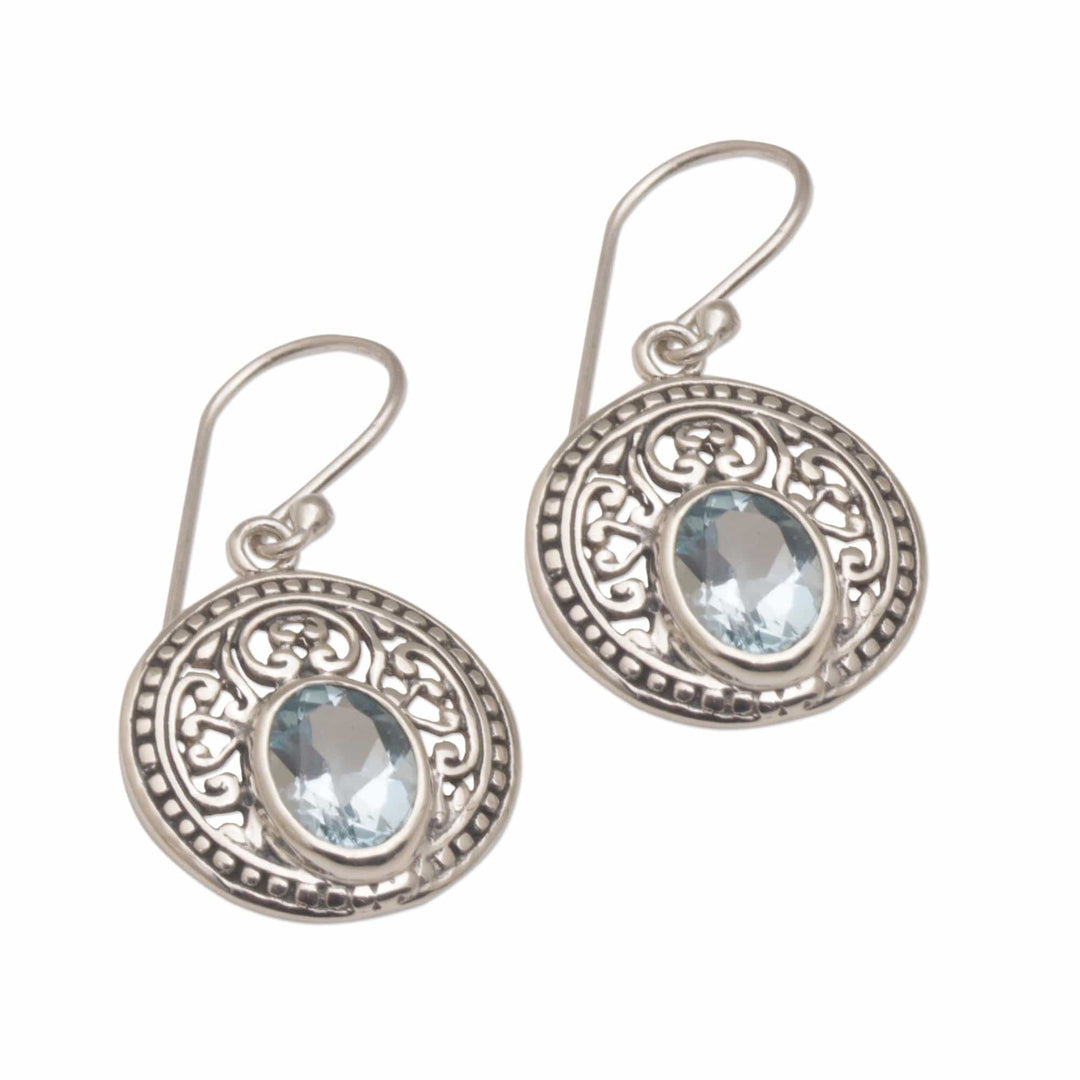 Three Carat Blue Topaz and Sterling Silver Earrings - Aqua Pura