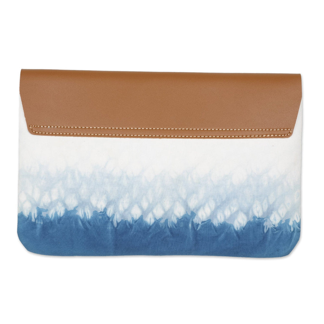 Blue Shibori Tie-Dyed Cotton Clutch Handbag - Anyer Rain