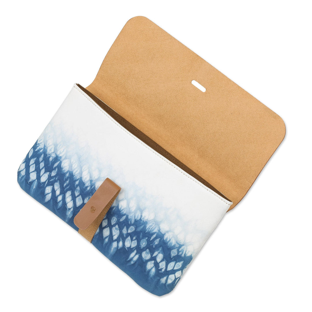 Blue Shibori Tie-Dyed Cotton Clutch Handbag - Anyer Rain