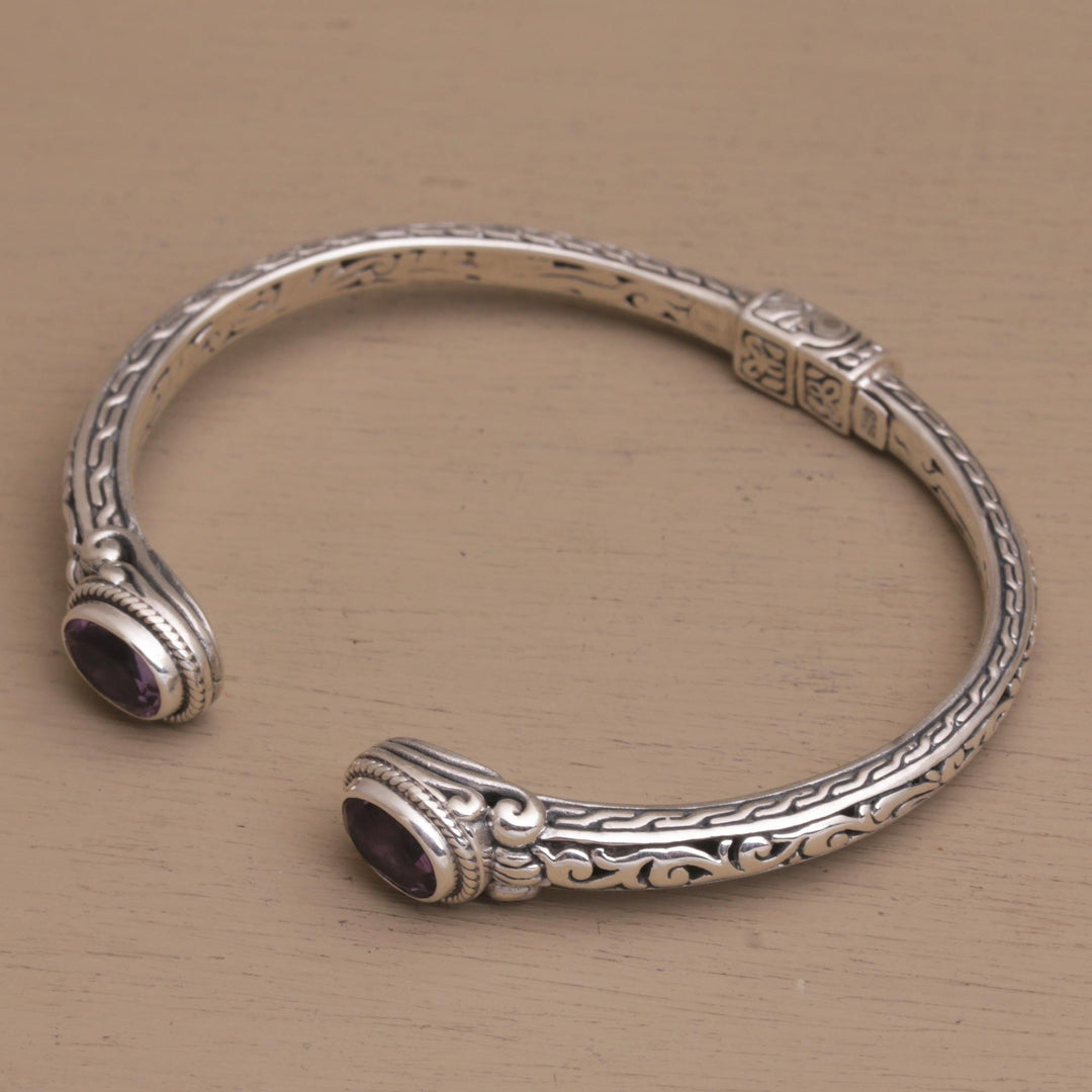 Modern Balinese Amethyst and 925 Silver Cuff Bracelet - Magical Attraction