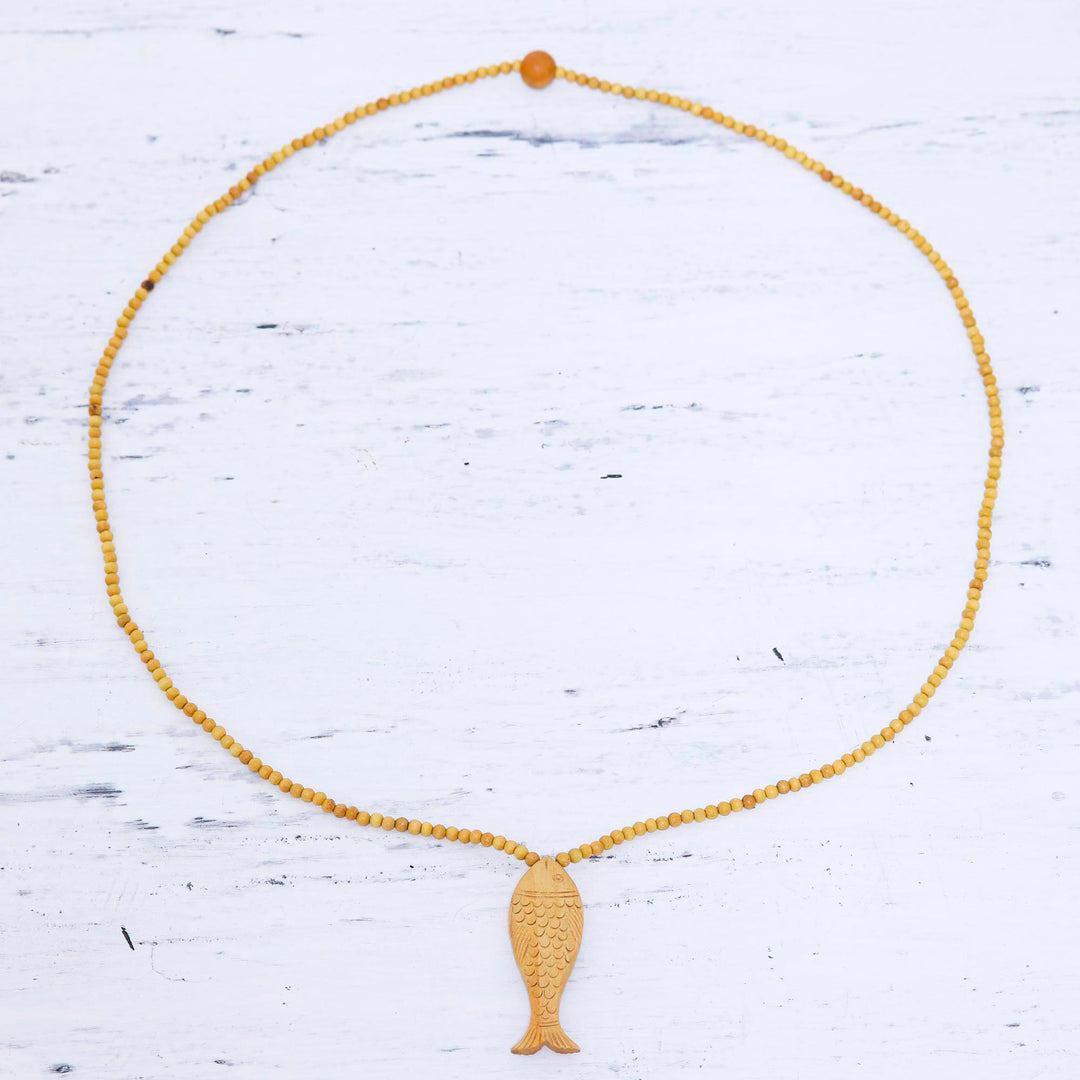 Unisex Fish Pendant Necklace Carved from Wood - Swimming Carp