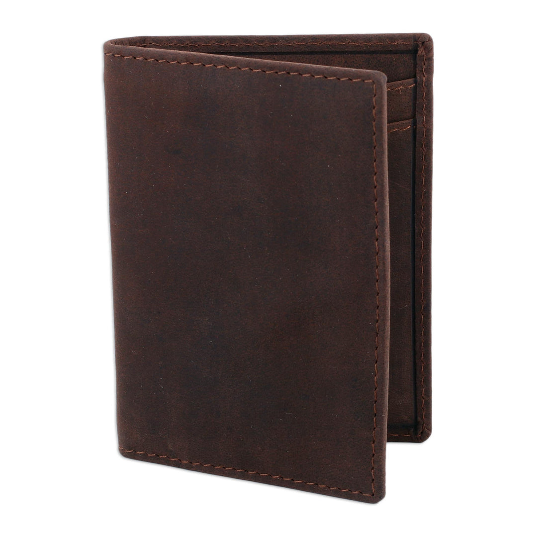 Dark Brown Leather Card Holder Bifold Wallet - Enterprising Brown
