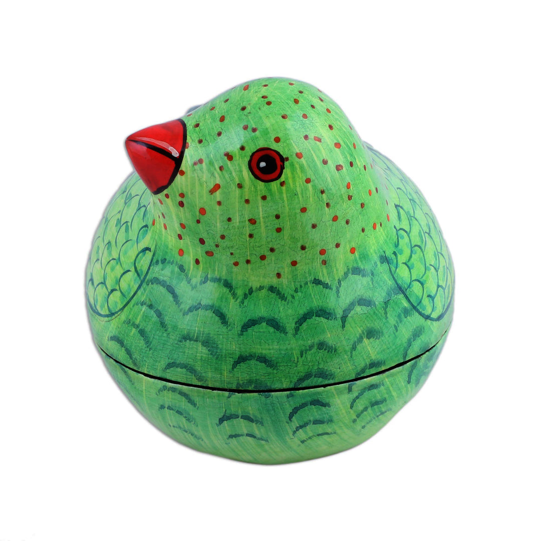 Green Papier Mache Parrot Keepsake Box from India - Pretty Parrot