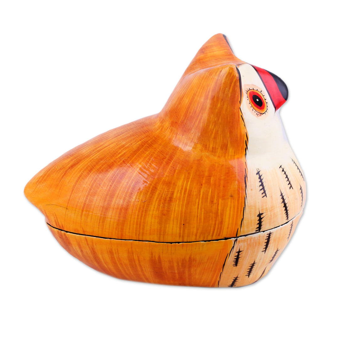 Hand-Painted Papier Mache Owl Decorative Box from India - Owl Master