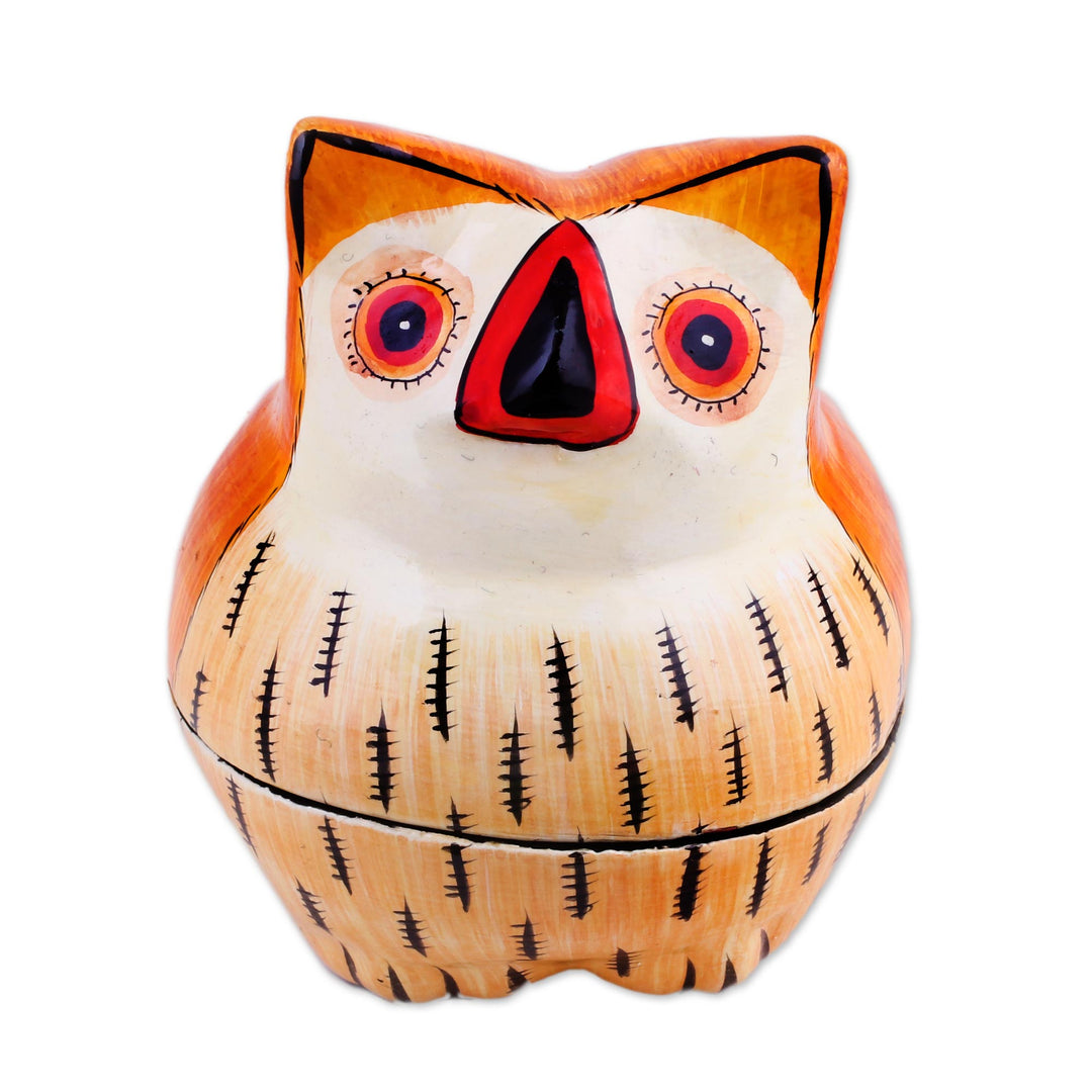 Hand-Painted Papier Mache Owl Decorative Box from India - Owl Master