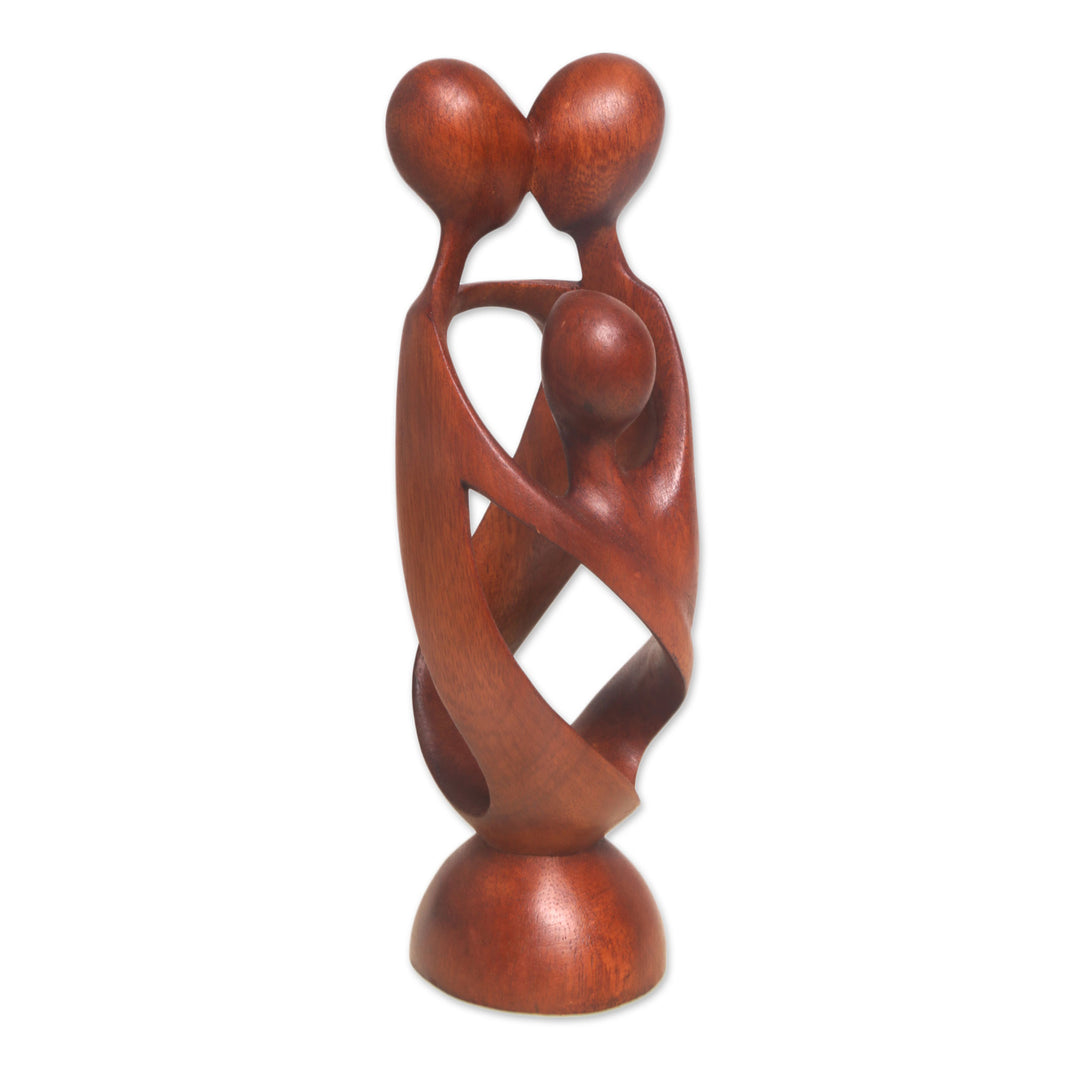 Hand Crafted Wood Family Statuette from Bali - Family Spiral