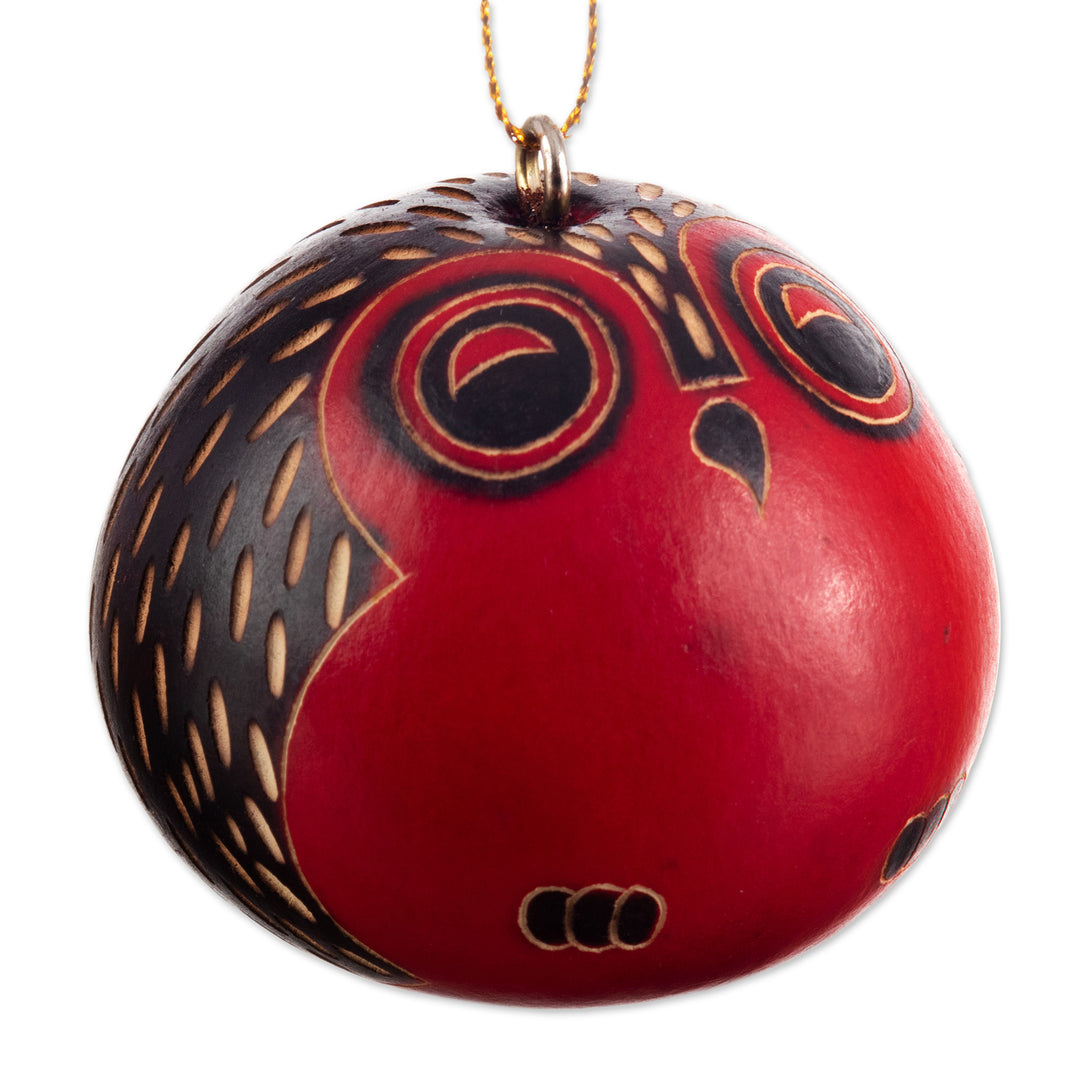Red Dried Mate Gourd Owl Ornaments from Peru (set of 4) - Owl Sentries
