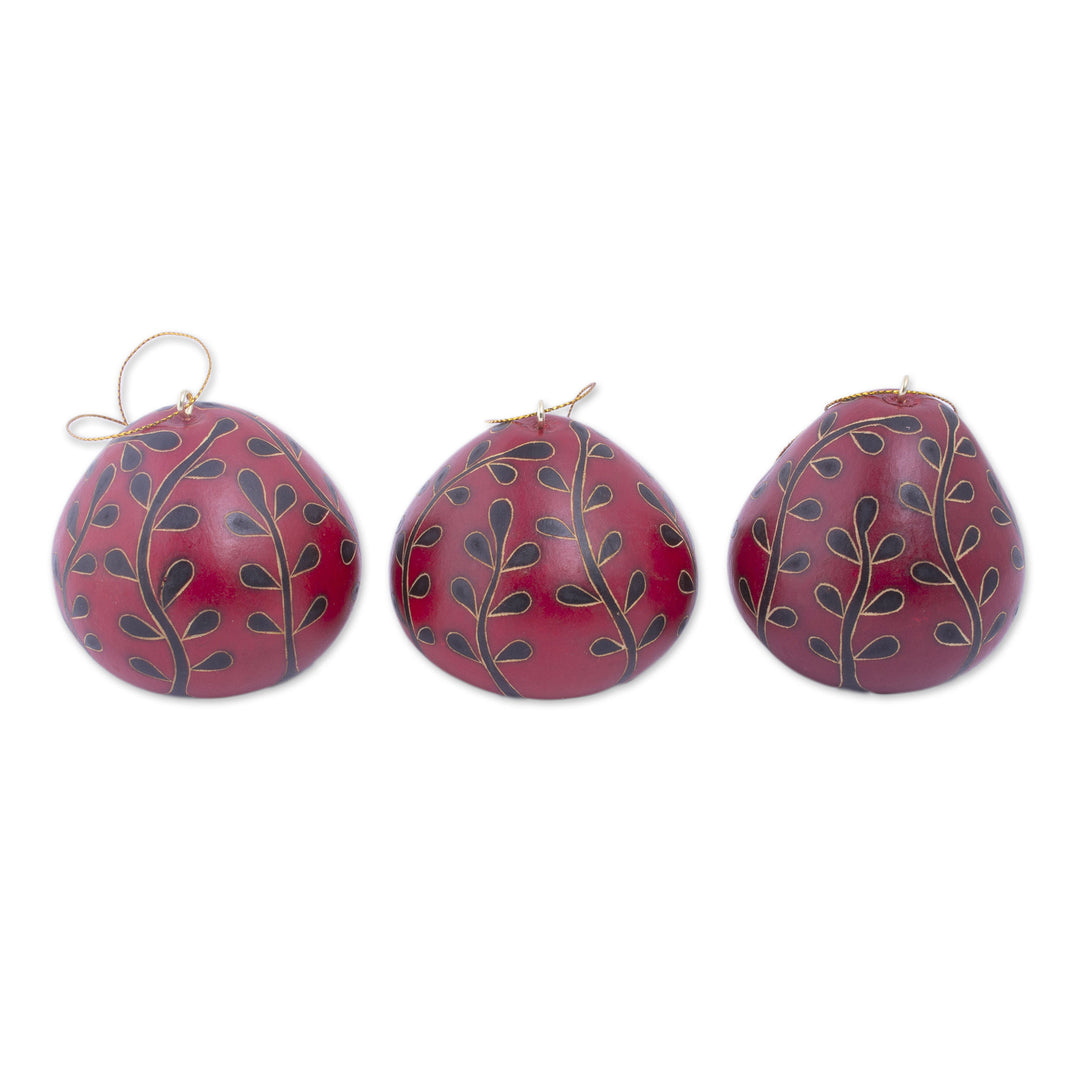 Dried Mate Gourd Floral Motif Ornaments from Peru (set of 3) - The Flowering Season