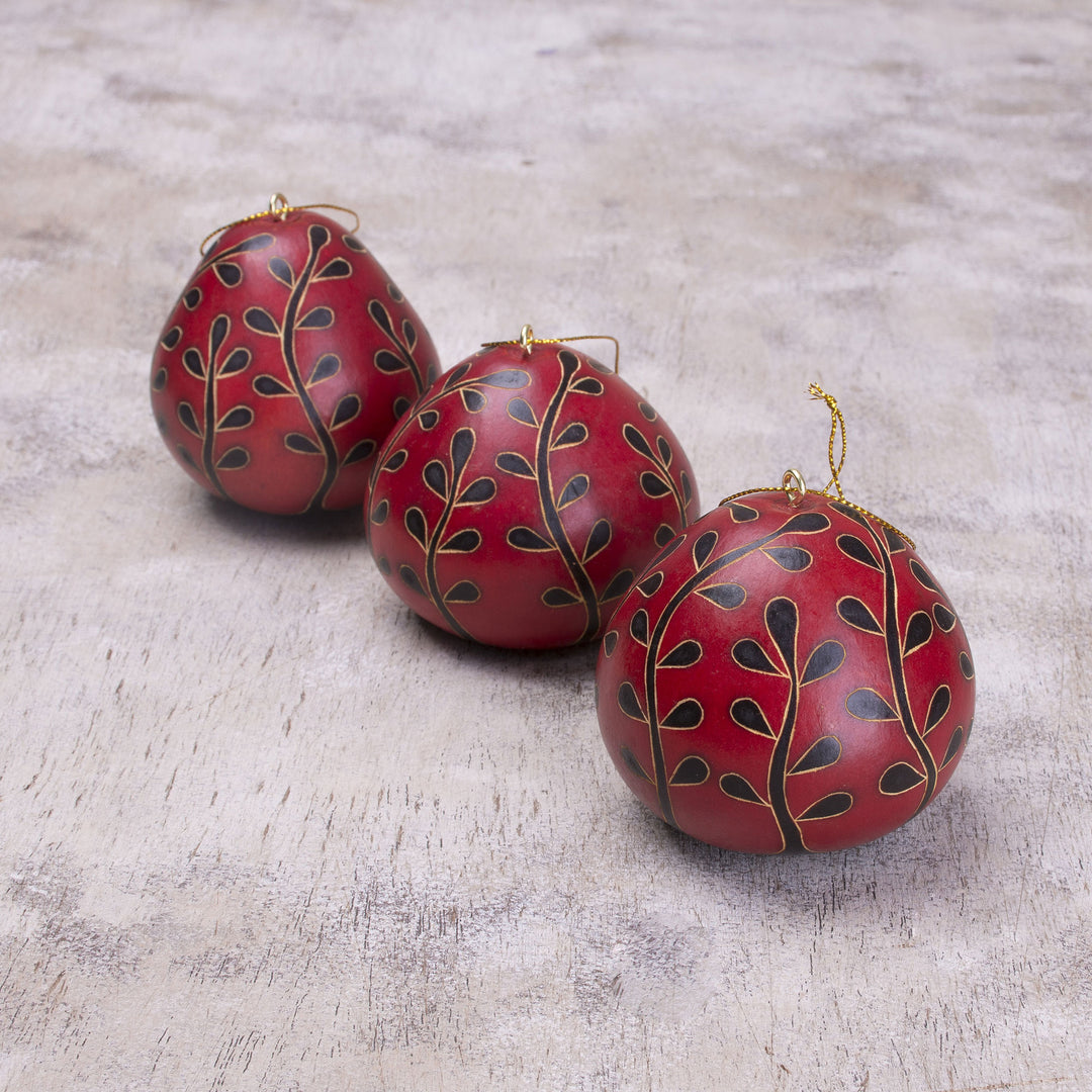 Dried Mate Gourd Floral Motif Ornaments from Peru (set of 3) - The Flowering Season
