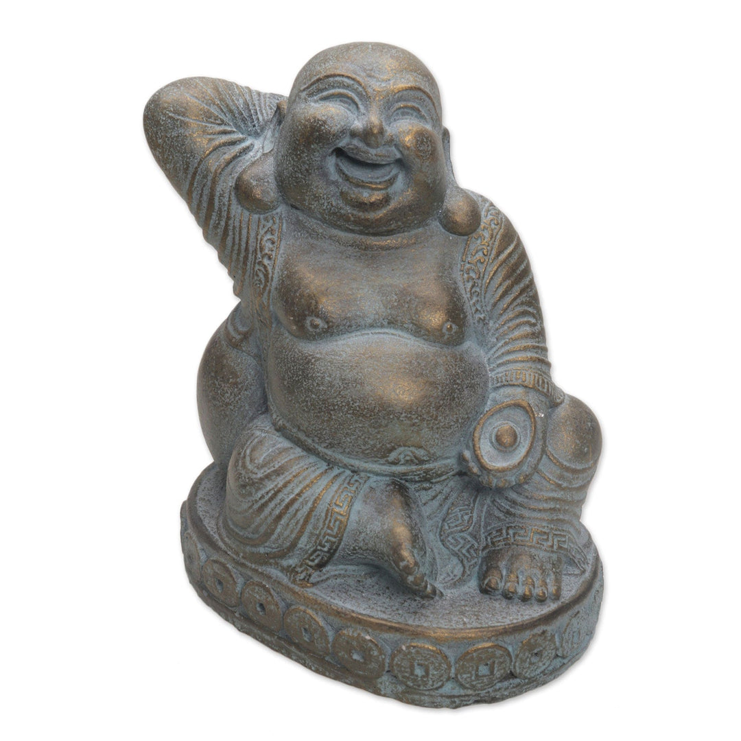 Cast Stone Laughing Fortune Buddha Antique Finish Sculpture - 'Buddha Fortune'