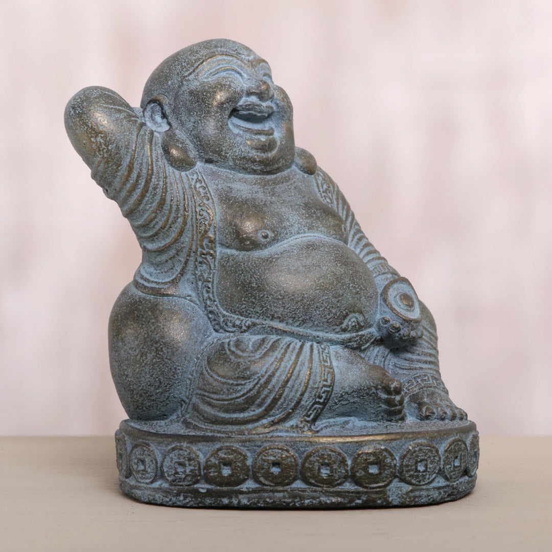 Cast Stone Laughing Fortune Buddha Antique Finish Sculpture - 'Buddha Fortune'