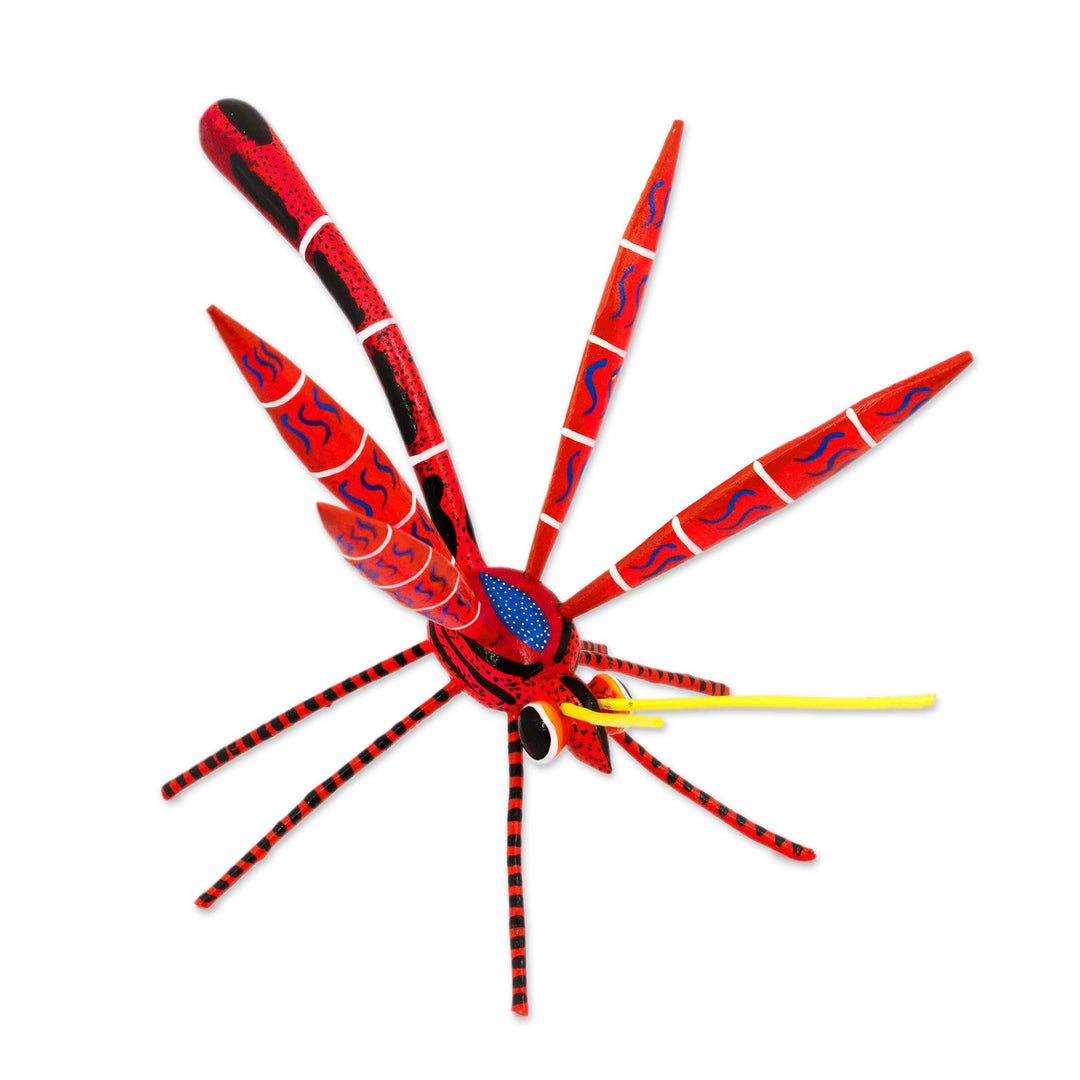 Handmade Dragonfly Alebrije Figurine in Red from Oaxaca - Red Dragonfly