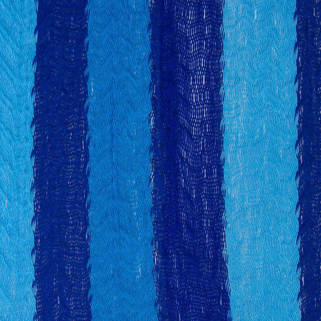 Hand Crafted Blue Striped Nylon Rope Single Hammock - Afternoon Breeze