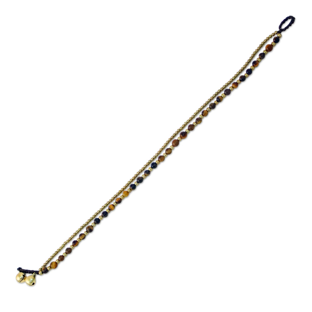 Tiger's Eye and Brass Beaded Anklet from Thailand - Ringing Beauty