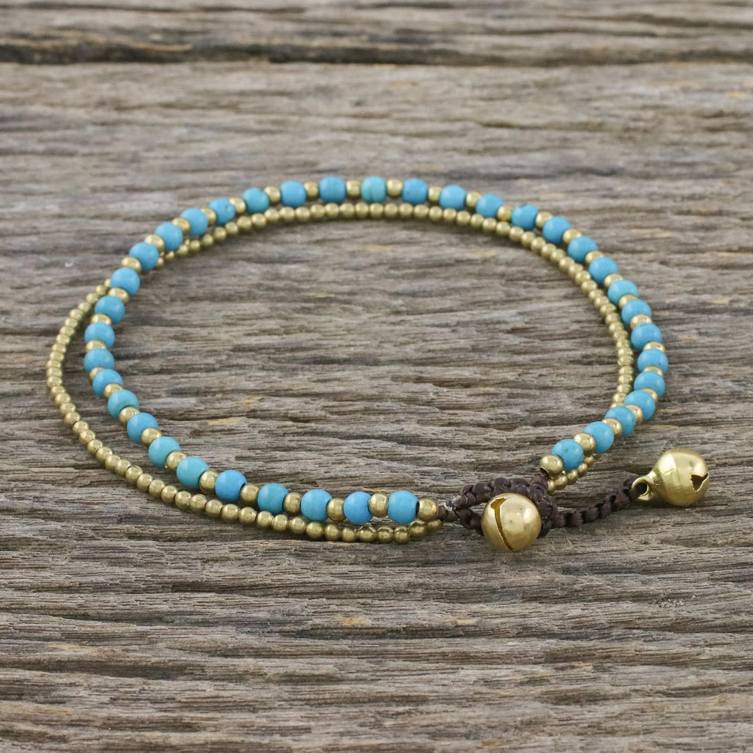 Brass and Calcite Beaded Anklet from Thailand - Ringing Beauty