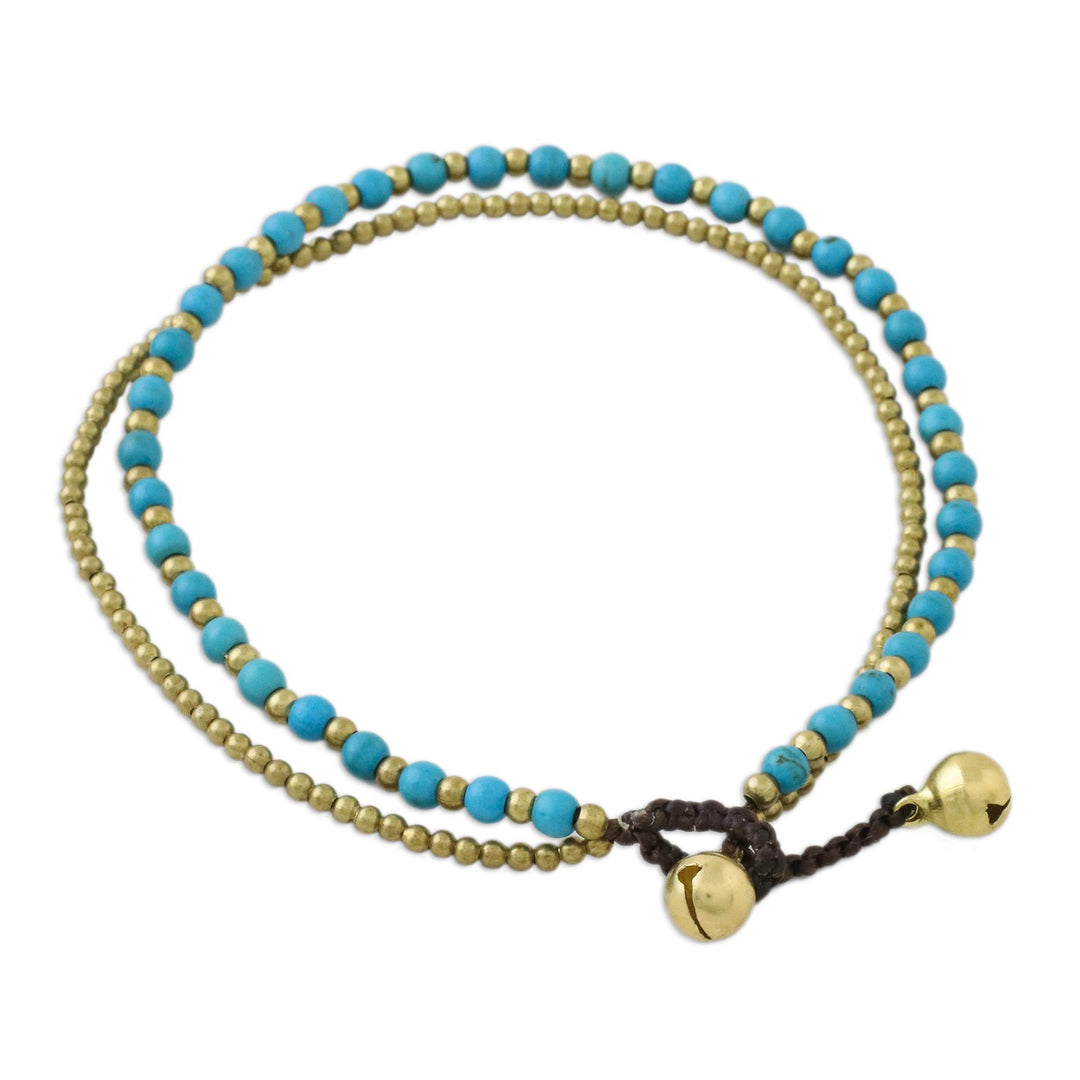 Brass and Calcite Beaded Anklet from Thailand - Ringing Beauty