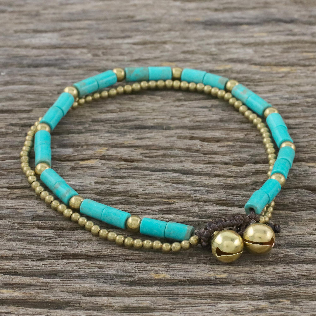 Blue-Green Calcite and Brass Double Stand Beaded Bracelet - Calm Seas