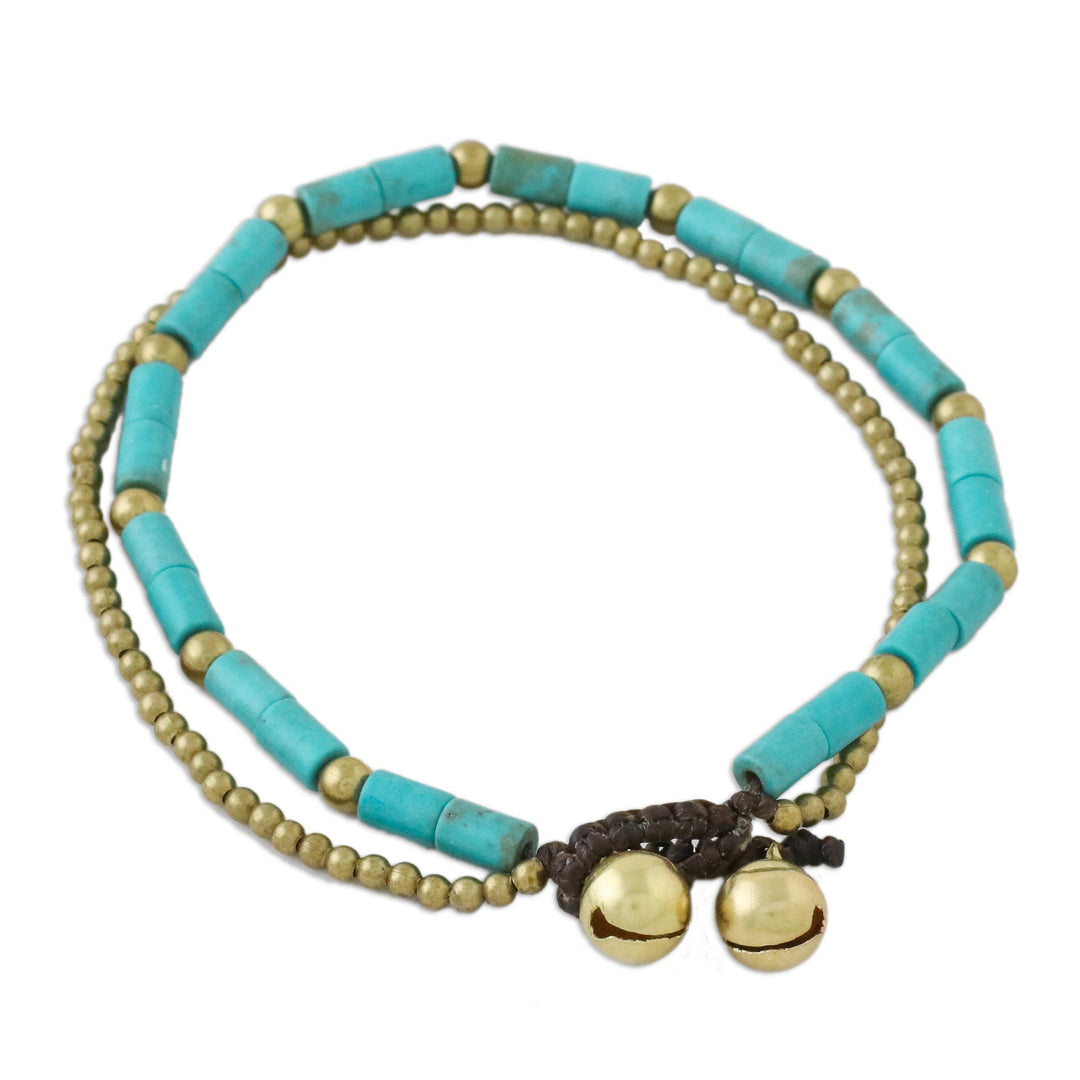 Blue-Green Calcite and Brass Double Stand Beaded Bracelet - Calm Seas