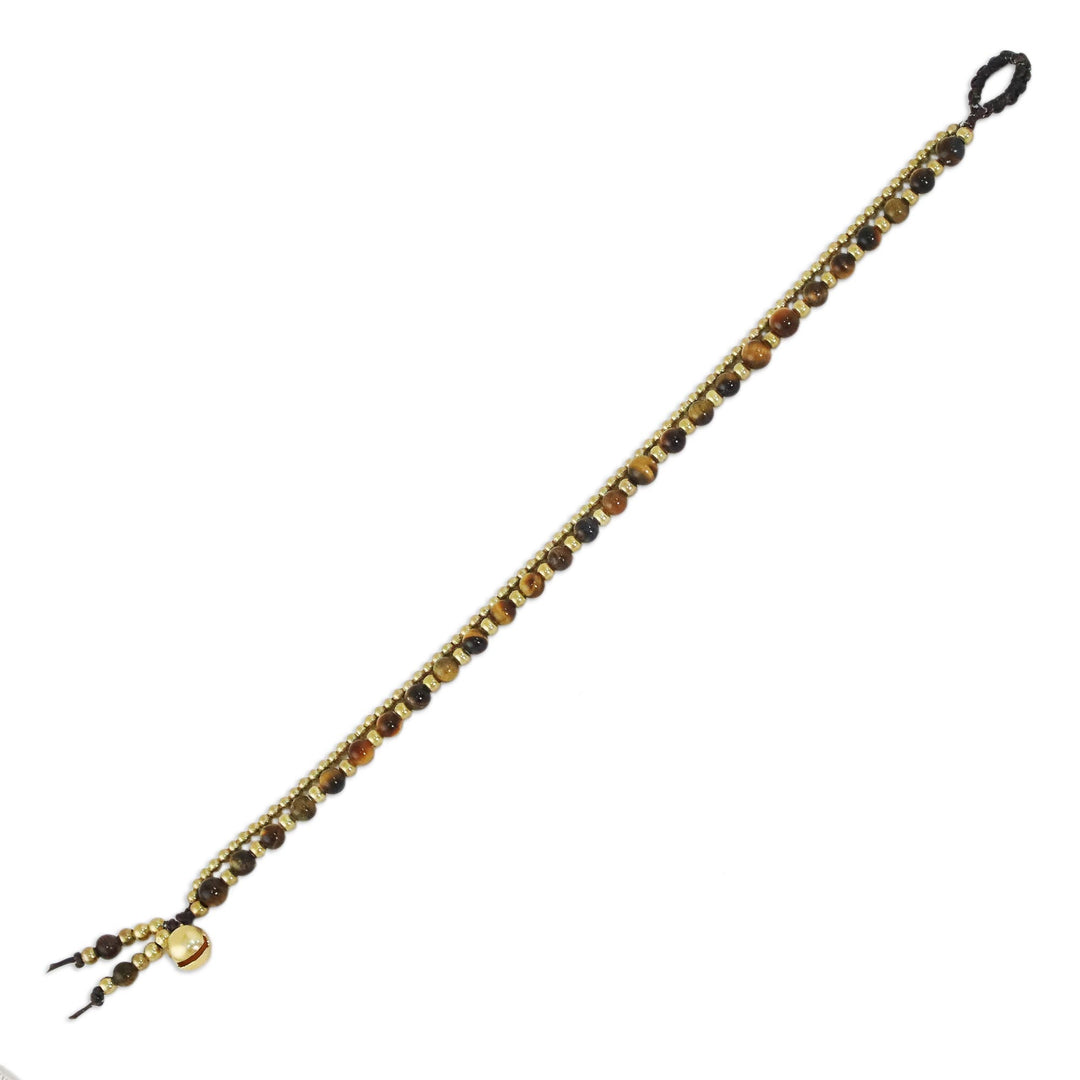 Handmade Tiger's Eye Brass Beaded Bracelet with Loop Closure - Valley of Amber