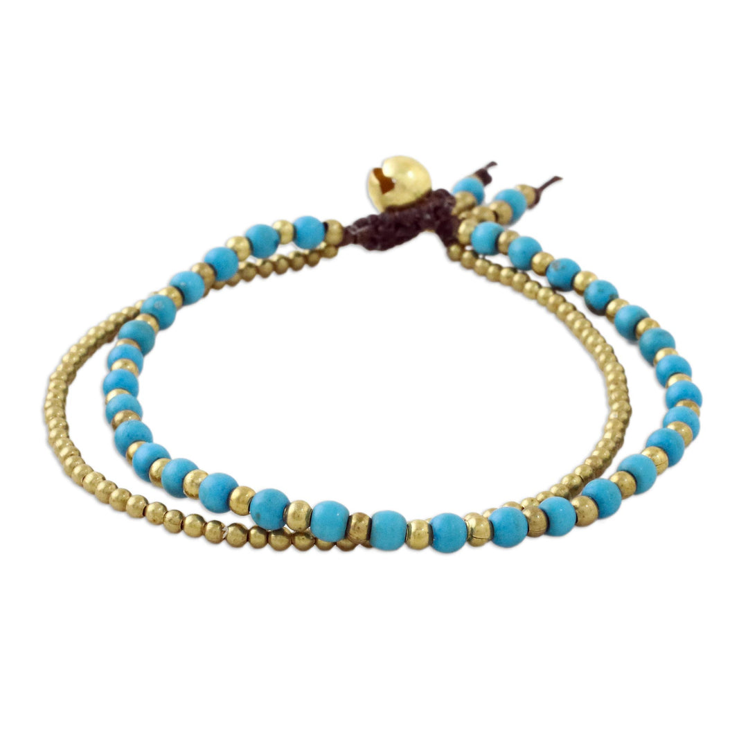Handmade Calcite Brass Beaded Bracelet with Loop Closure - Valley of Blue