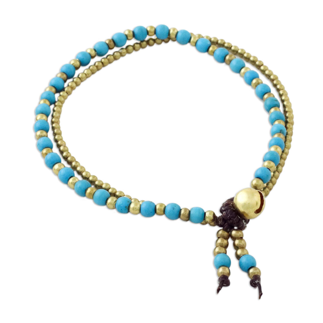 Handmade Calcite Brass Beaded Bracelet with Loop Closure - Valley of Blue