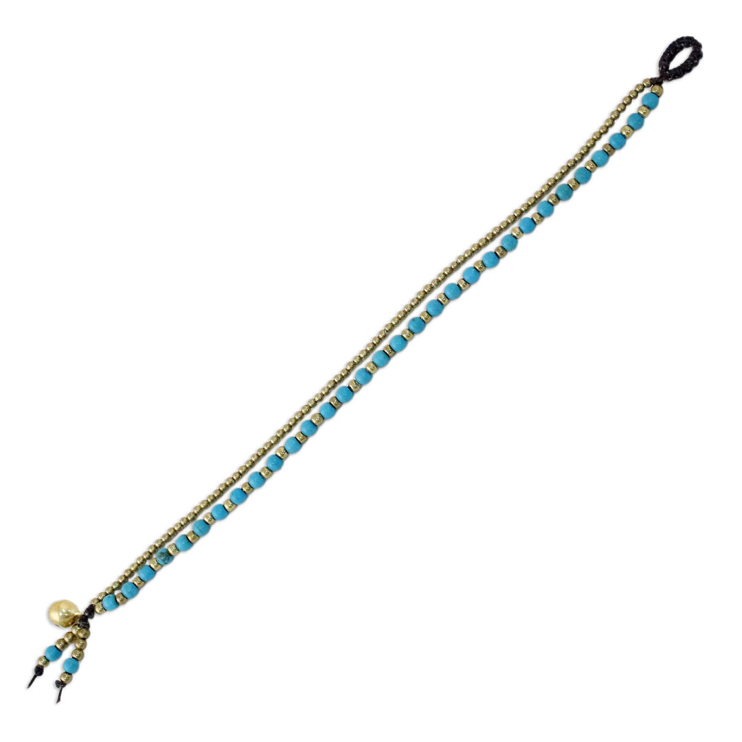 Handmade Calcite Brass Beaded Bracelet with Loop Closure - Valley of Blue