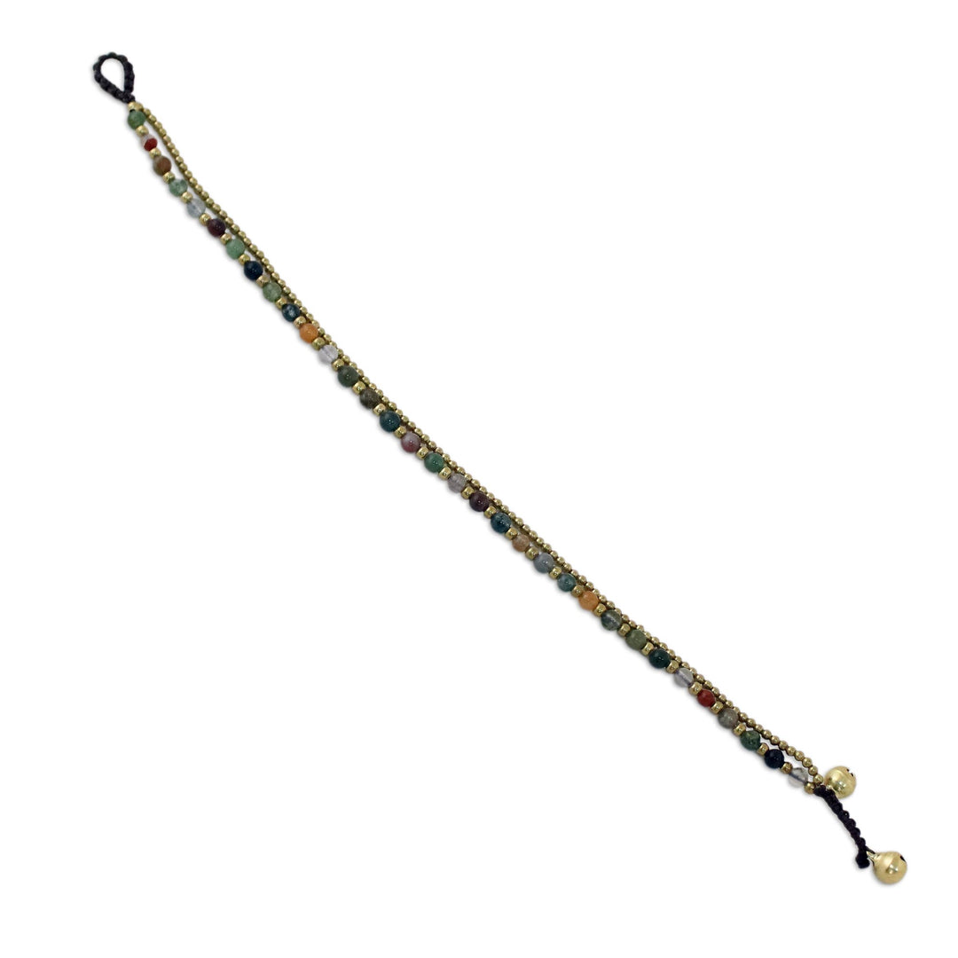 Handmade Multi-Color Agate Brass Beaded Anklet with Loop - Valley of Color