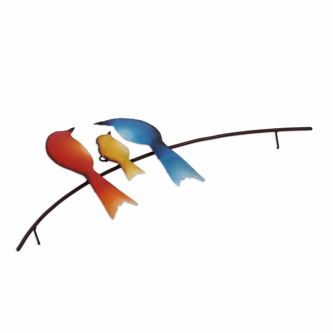 Steel Wall Sculpture of Three Birds from Mexico - Bird Family