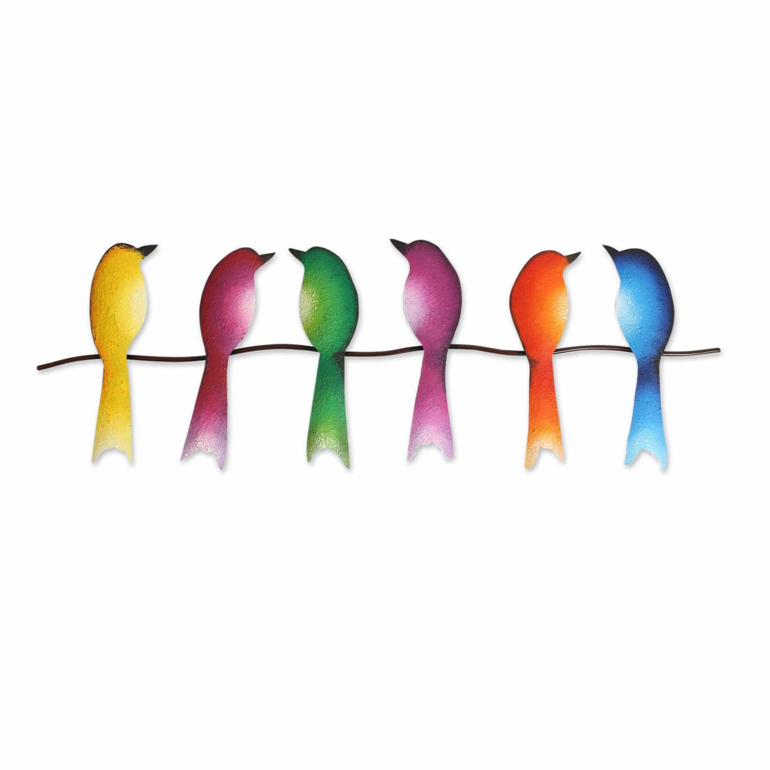 Steel Wall Sculpture of Six Colorful Birds from Mexico - Singing Sextet