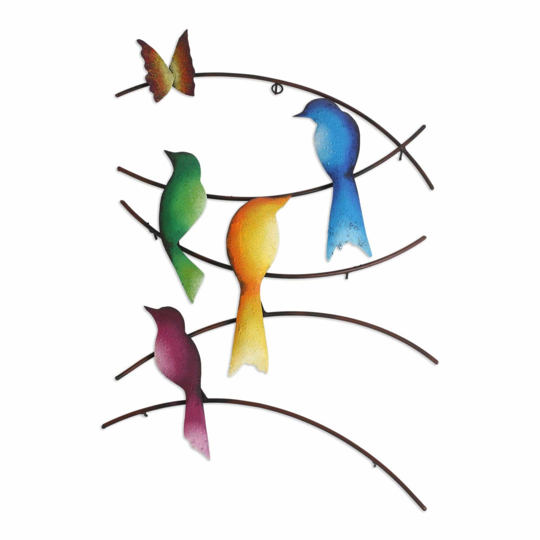 Steel Wall Sculpture of Birds and a Butterfly from Mexico - Friends of Summer