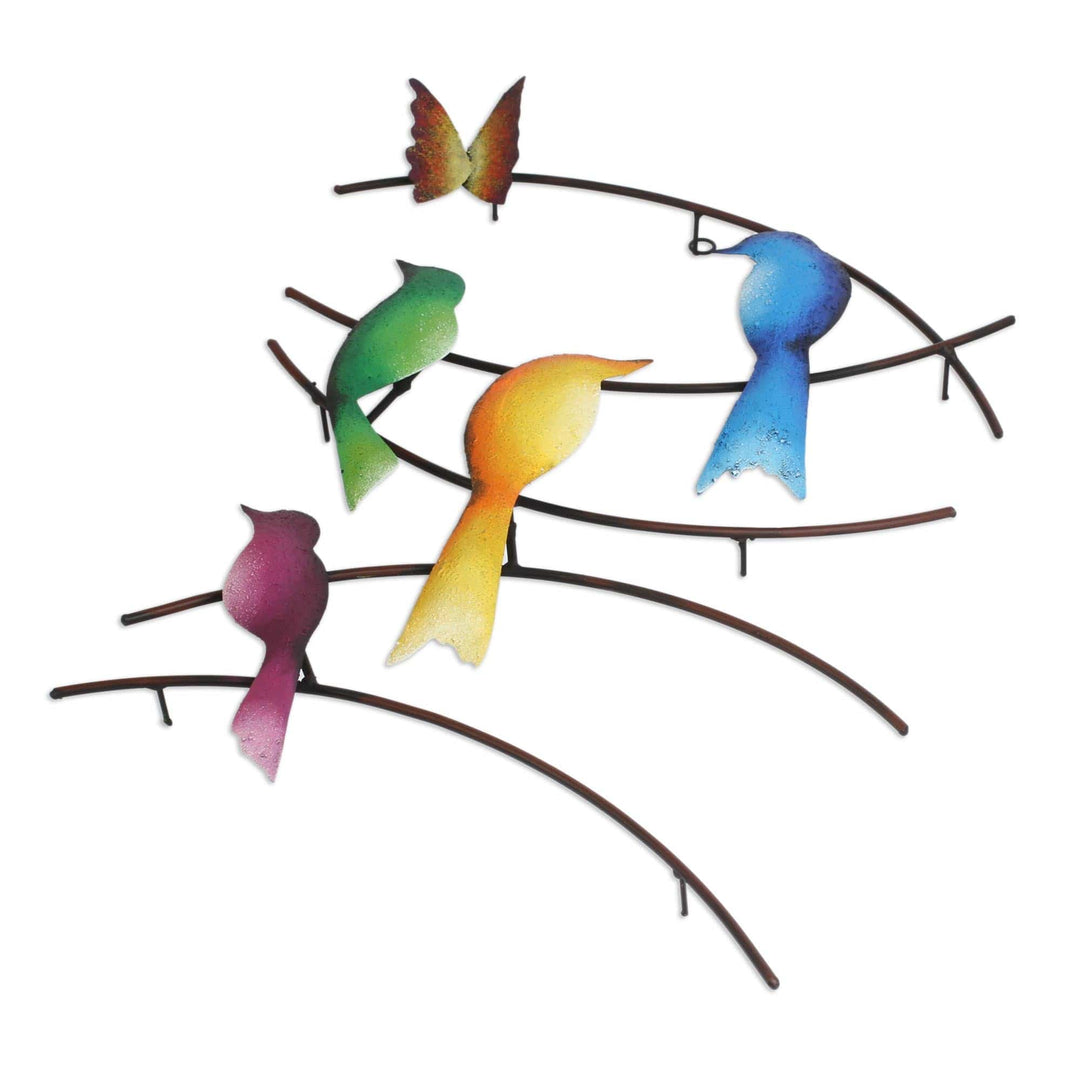 Steel Wall Sculpture of Birds and a Butterfly from Mexico - Friends of Summer