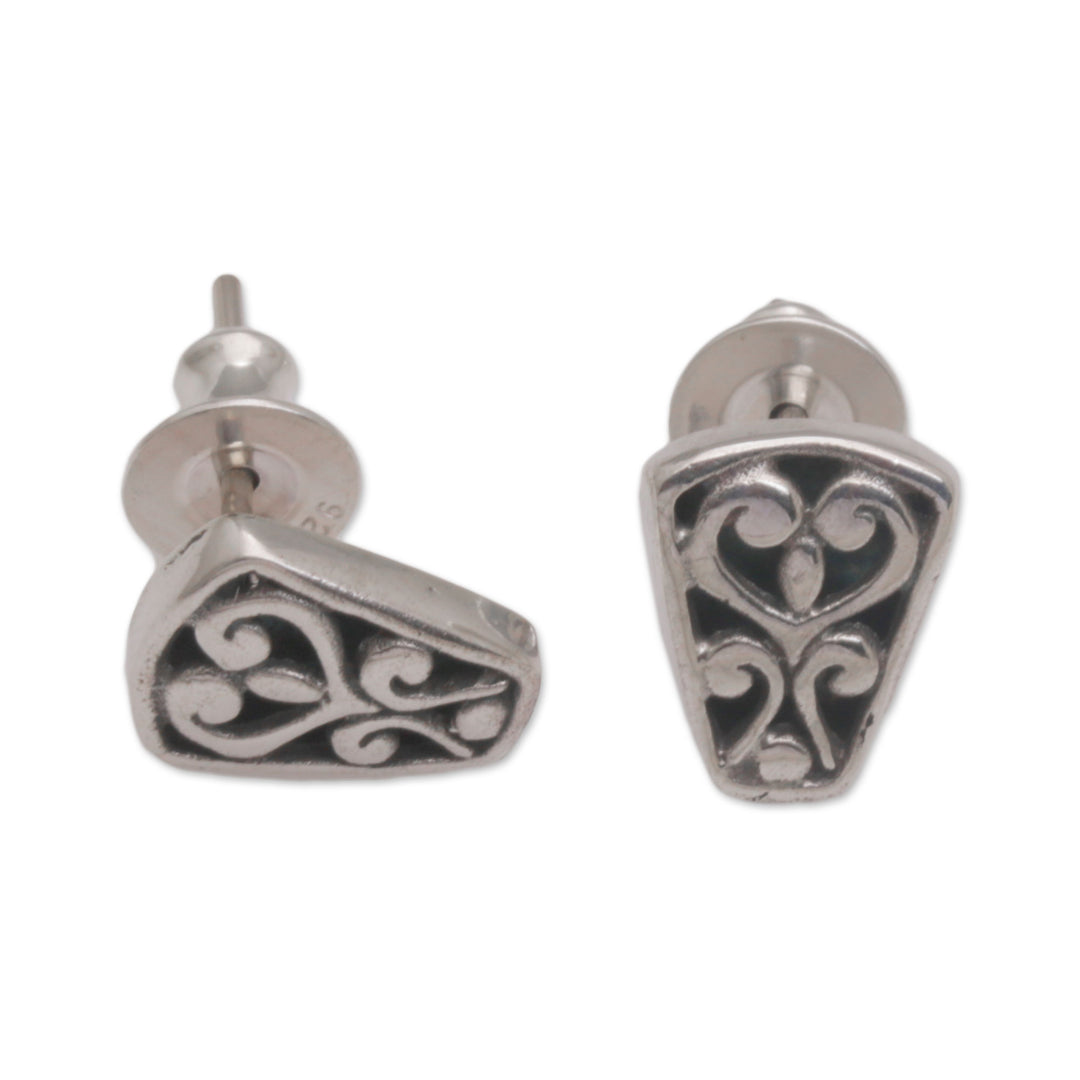 Spiral Motif Sterling Silver Stud Earrings from Bali - Endless Spirals