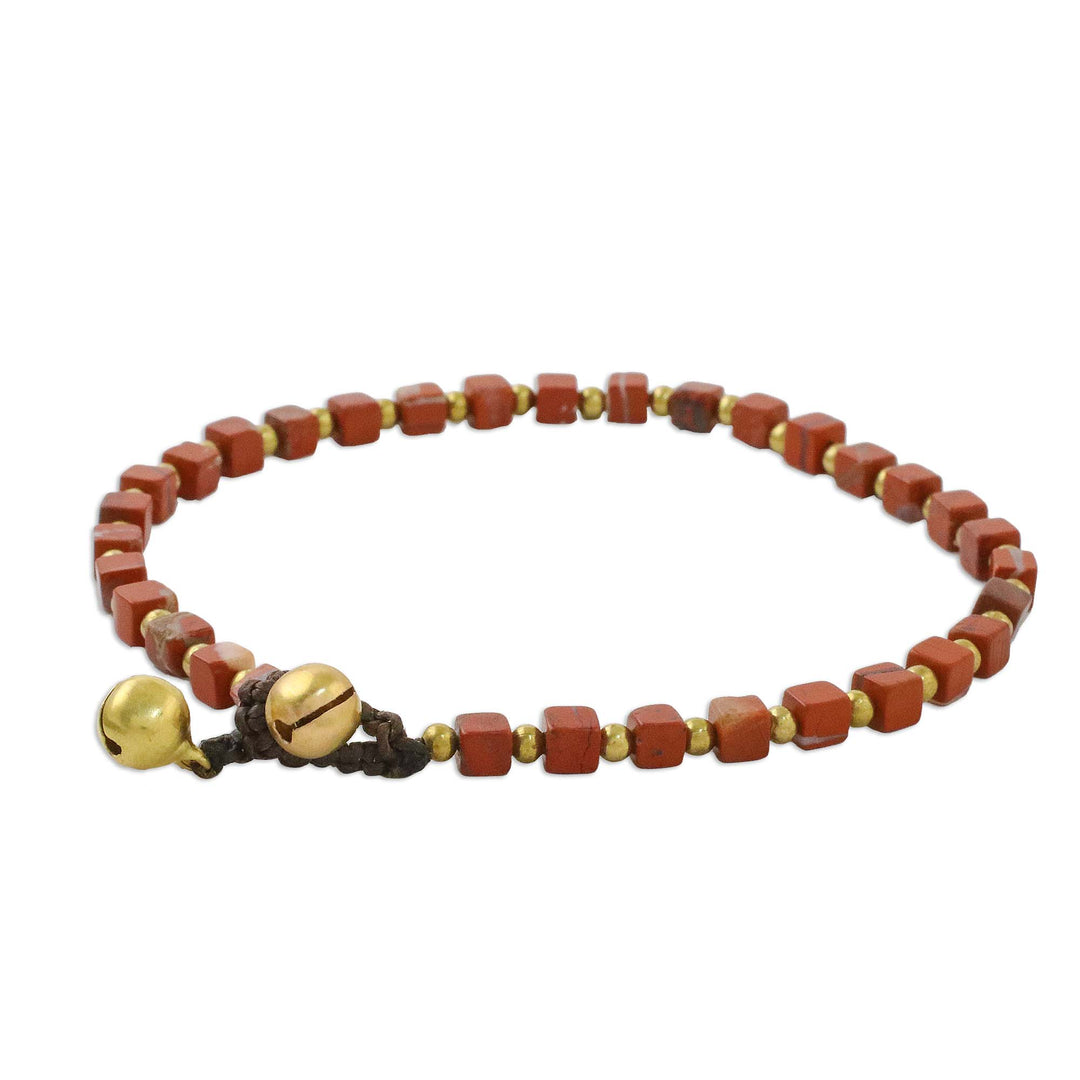 Jasper and Brass Beaded Anklet from Thailand - Brilliant Day