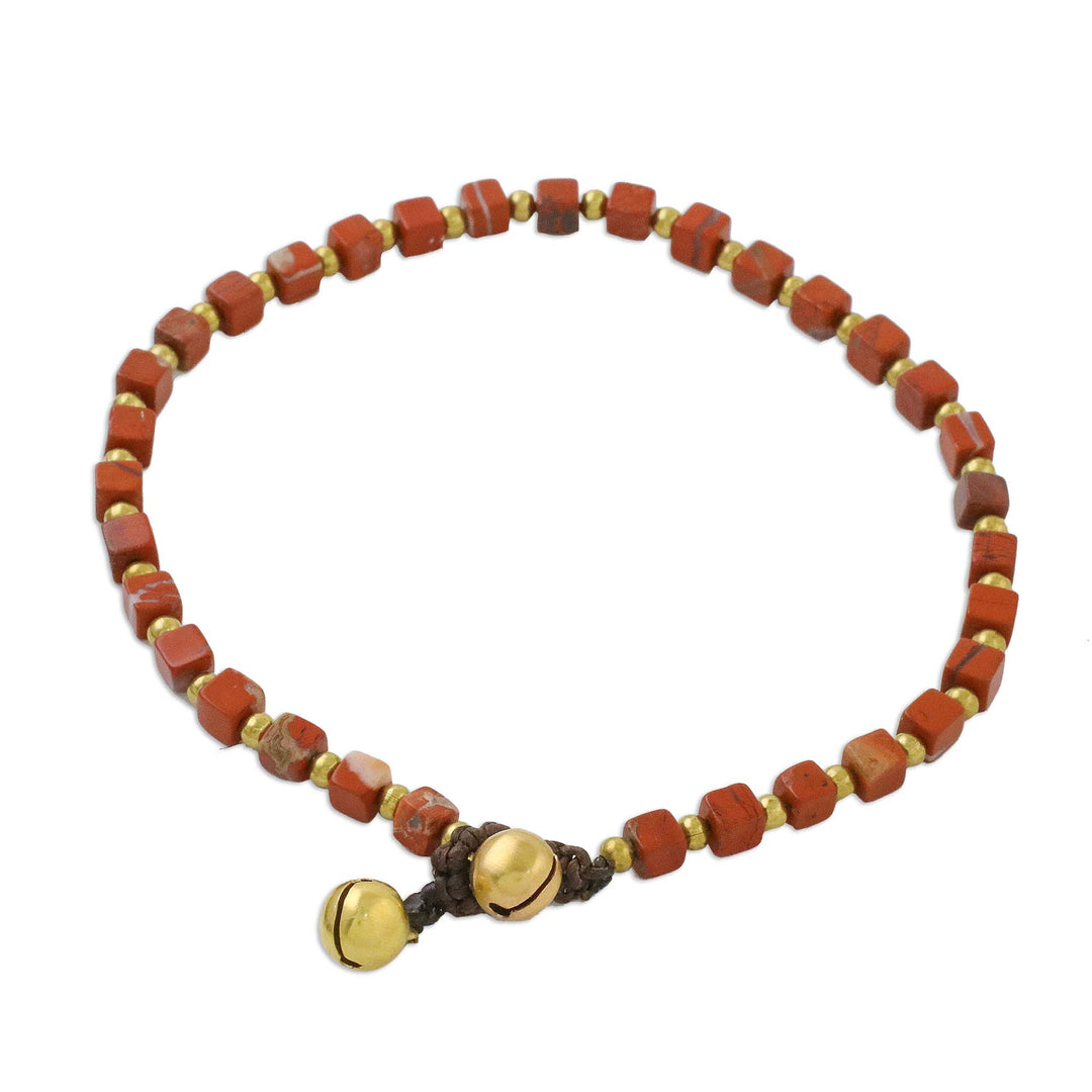 Jasper and Brass Beaded Anklet from Thailand - Brilliant Day