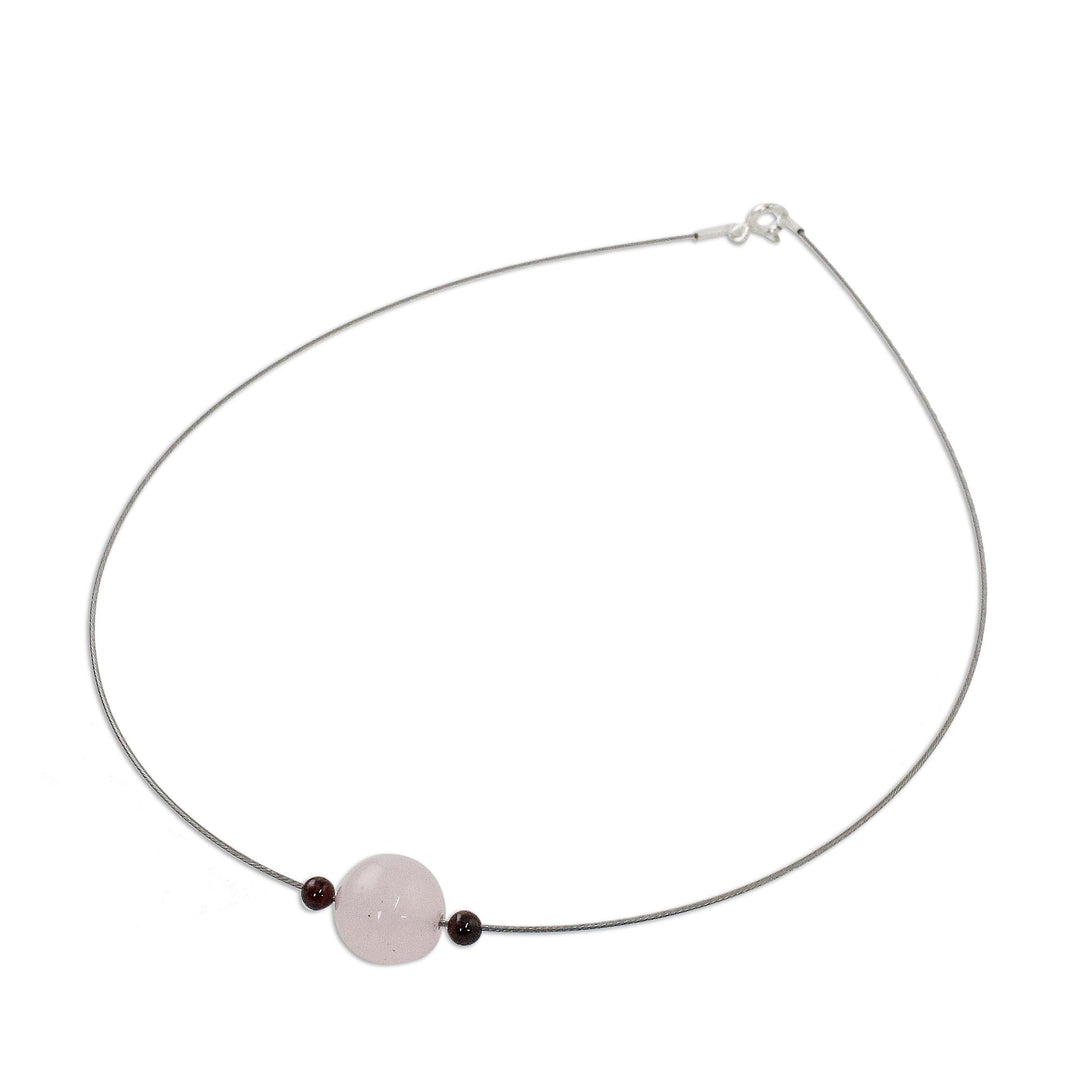 Rose Quartz and Garnet Pendant Necklace from Thailand - Touch of Rose