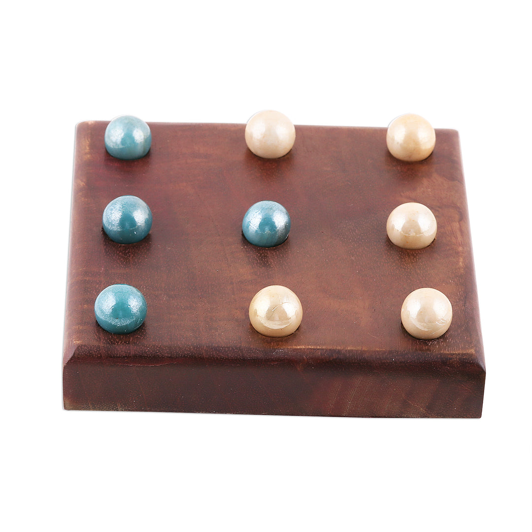 Handmade Mango Wood and Glass Tic-Tac-Toe Game Set - Terni Lapilli