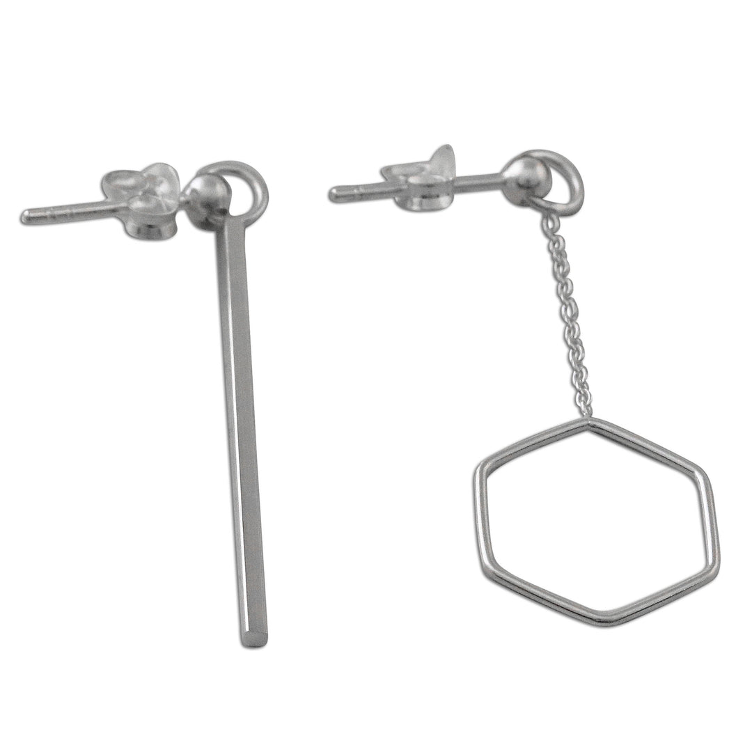 Artisan Handmade 925 Sterling Silver Earrings Hexagon Chain - Icy Holiday