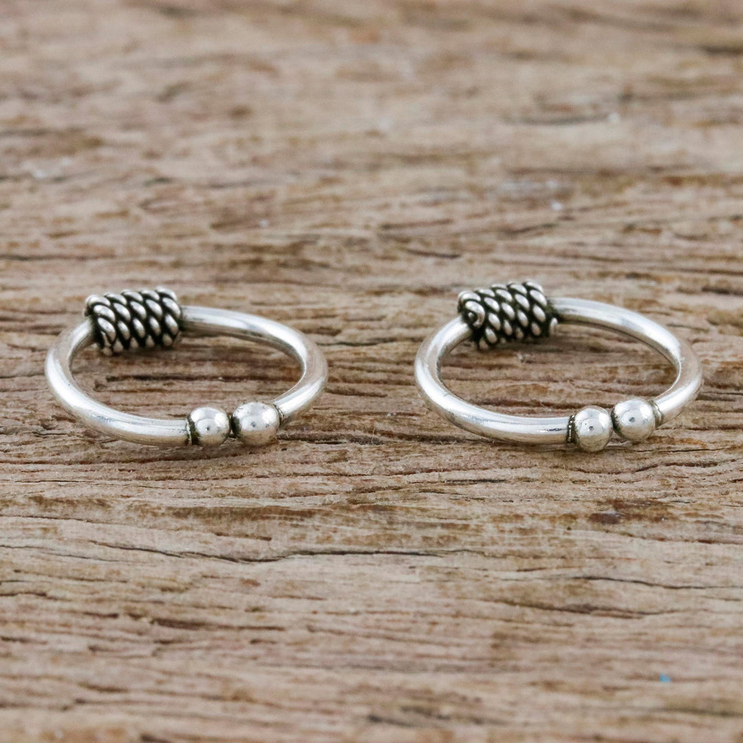 Pair of Modern Thai Sterling Silver Ear Cuff Earrings - Sleek Braid