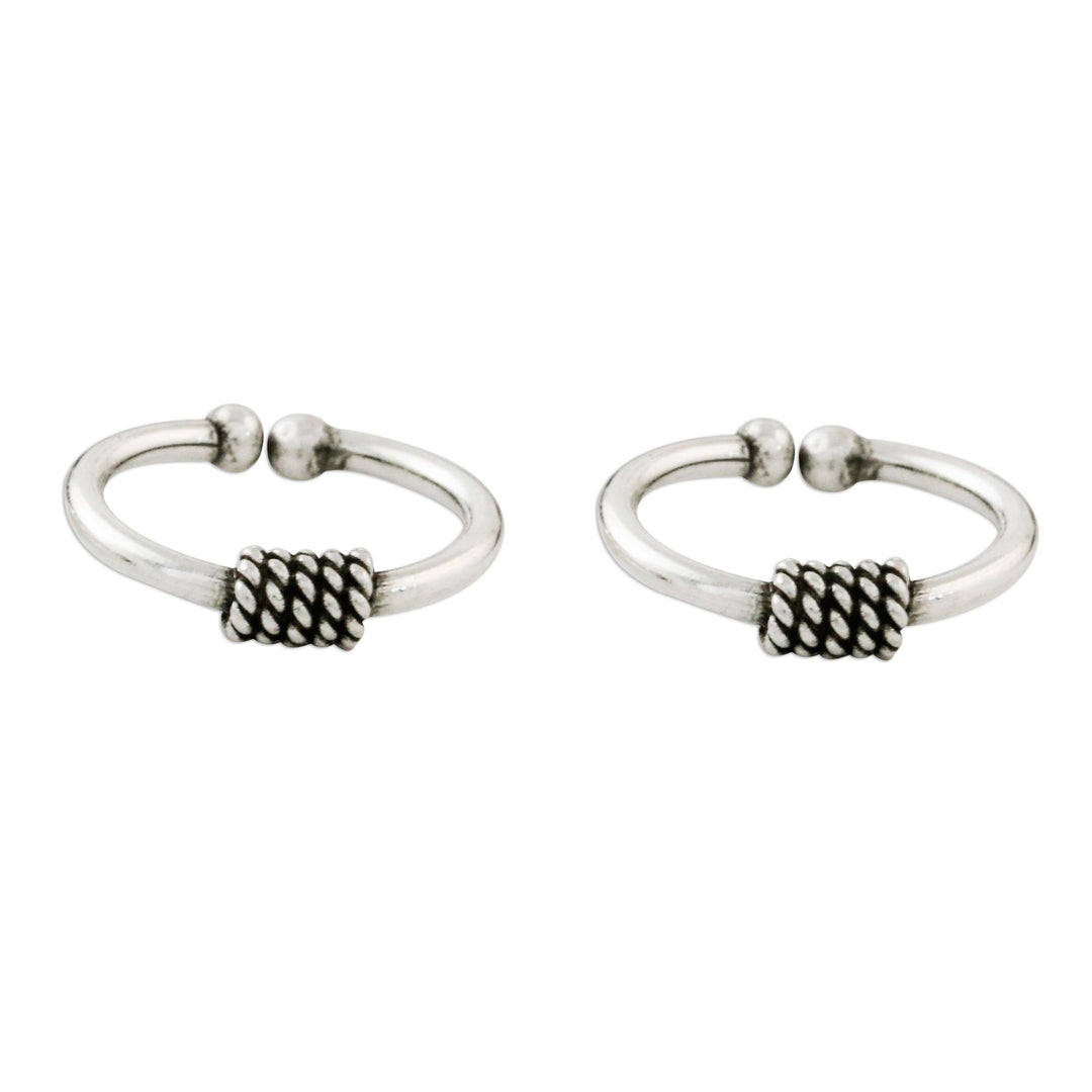 Pair of Modern Thai Sterling Silver Ear Cuff Earrings - Sleek Braid
