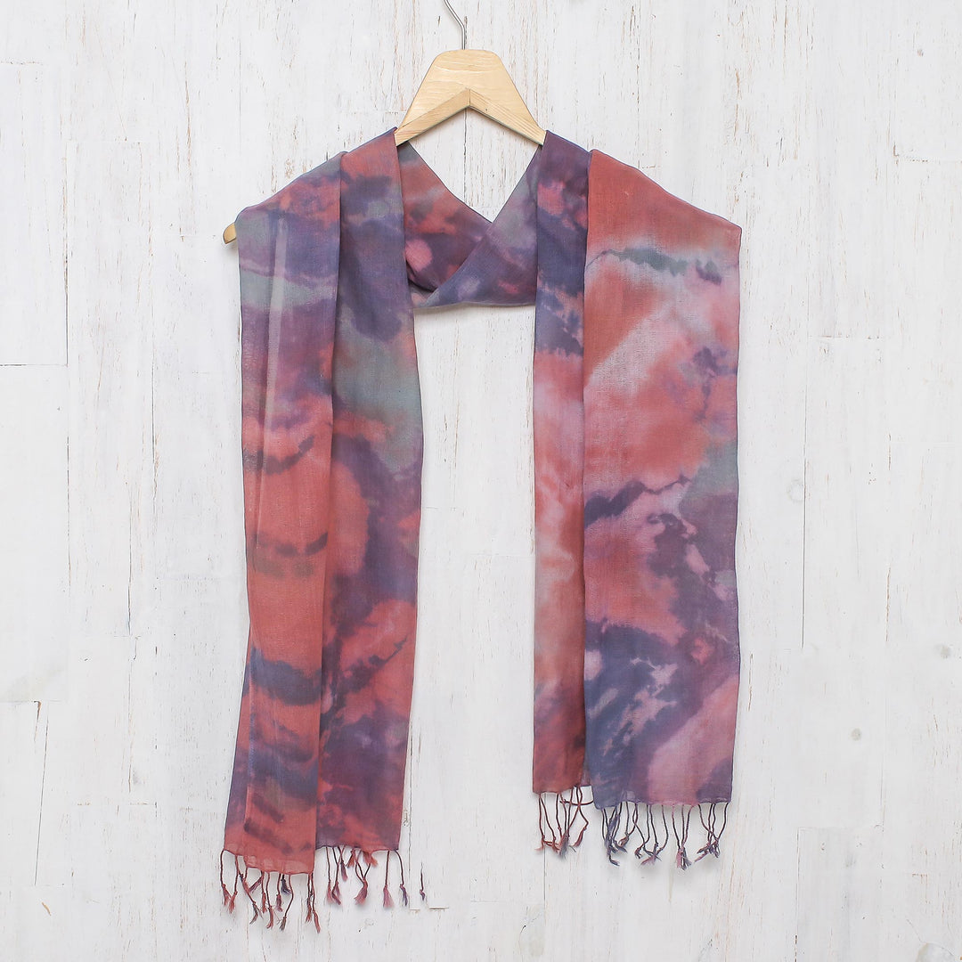 Tied-Dyed Cotton Wrap Scarf in Pink and Purple from Thailand - Fantastic Colors