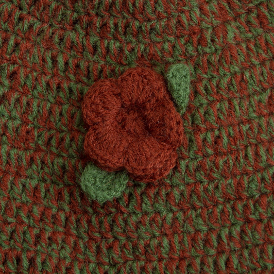 Alpaca Blend Hat in Avocado and Burnt Orange from Peru - Floral Warmth