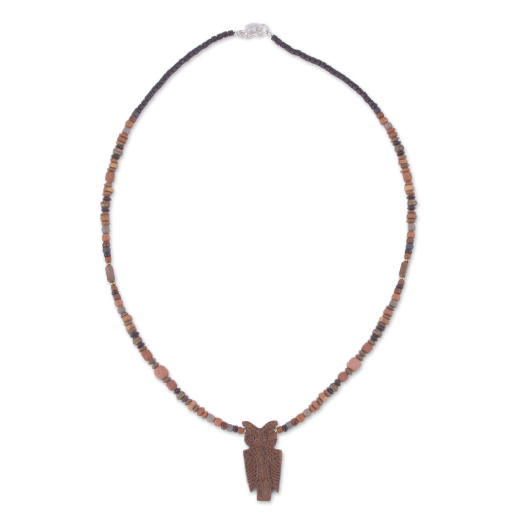 Owl-Shaped Ceramic Beaded Pendant Necklace from Peru - Nocturnal Vigilance