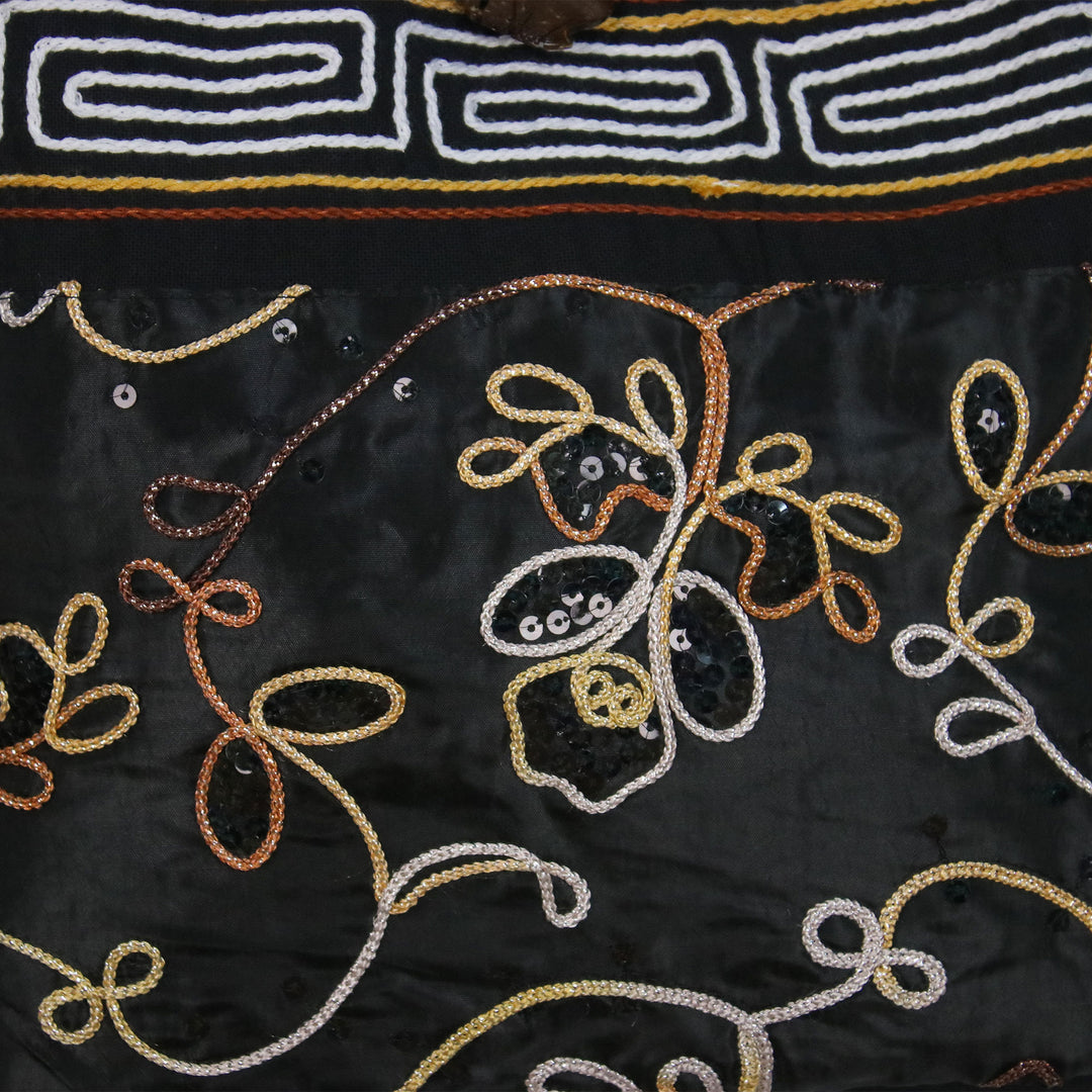 Floral Cotton Shoulder Bag from Thailand - Floral Nighttime