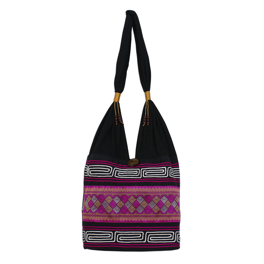 Cotton Blend Shoulder Bag in Pink from Thailand - Charming Diamonds