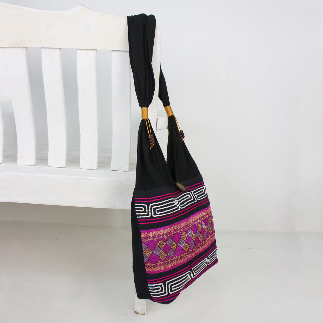 Cotton Blend Shoulder Bag in Pink from Thailand - Charming Diamonds